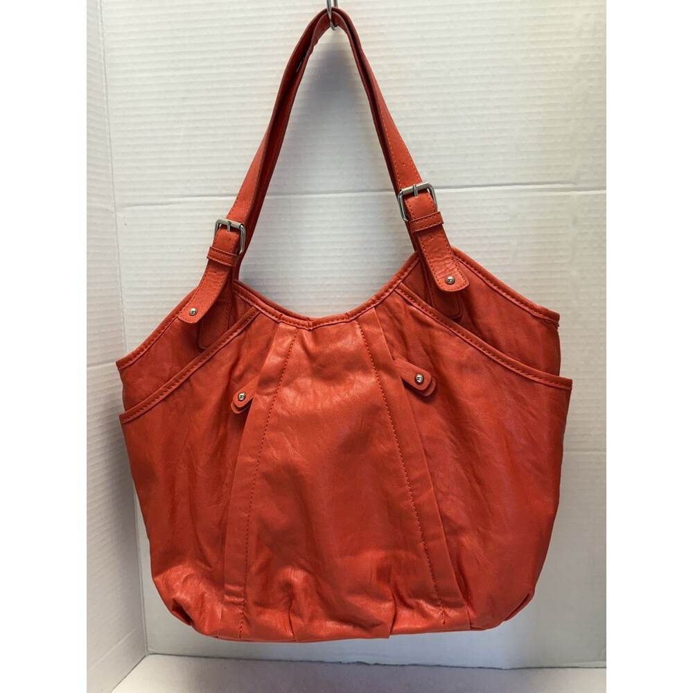 VTG Nine & Co Faux Leather Orange Tangerine Hobo Bag Shoulder Bag Handbag Lined
